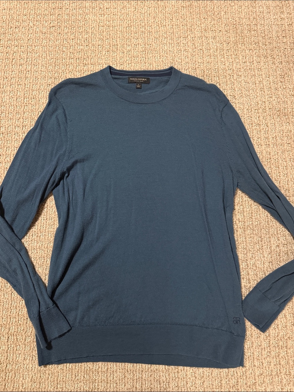 Men’s Banana Republic blue Merino Wool long sleeve pullover light sweater sz L